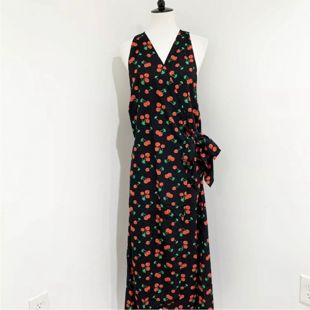 Kendall & Kylie Midi Red Cherry Halter Wrap Sundress Size Small